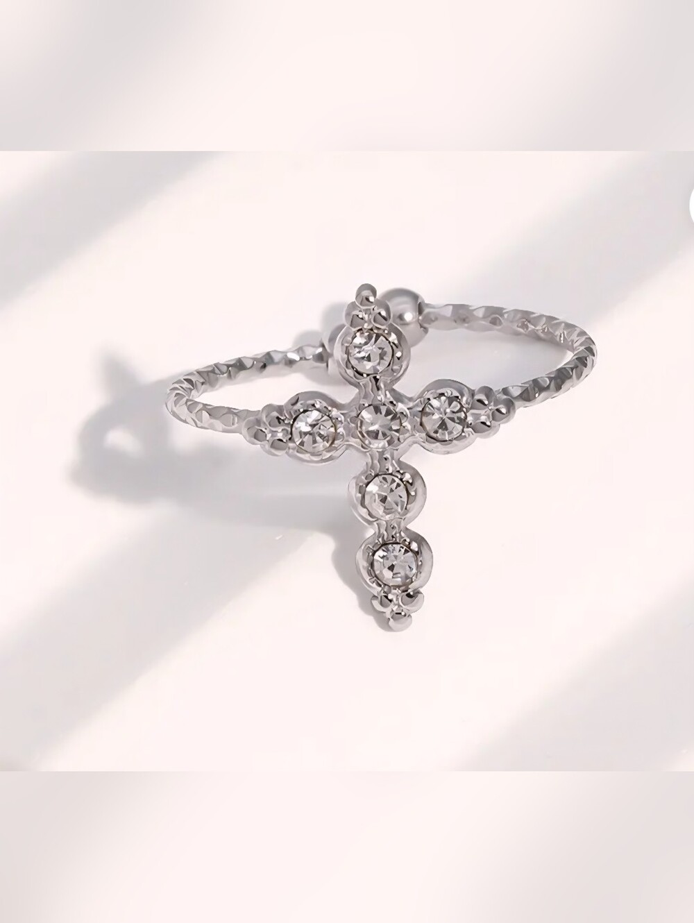 Silver Crystal Cross Ring for Women - Delicate Rhinestone Band
